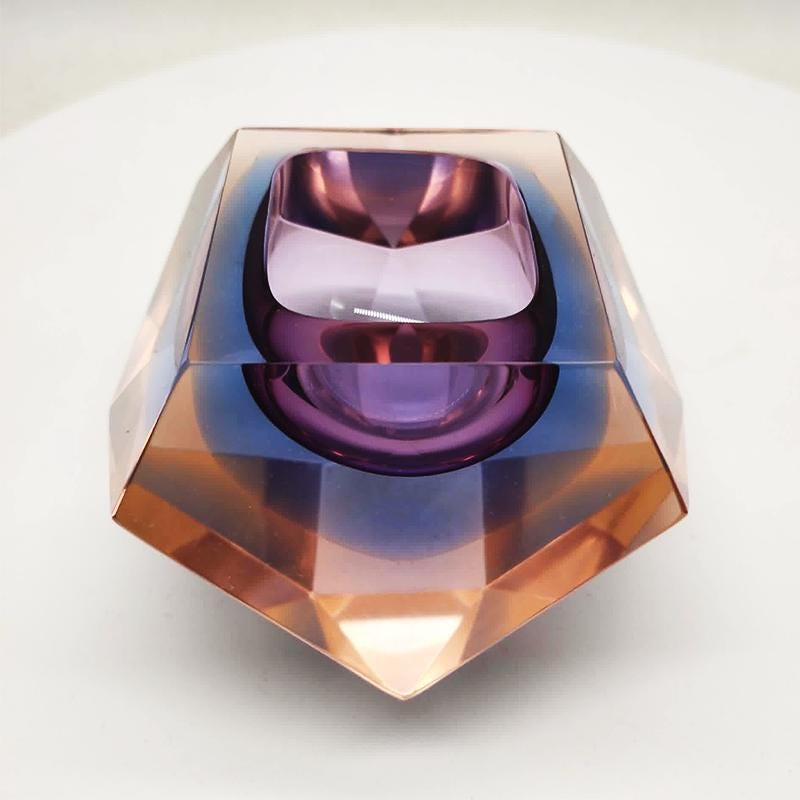 1960s Rare Colors Multifaceted Ashtray or Catch-all in Murano Glass by Flavio Poli for Seguso. Made in Italy