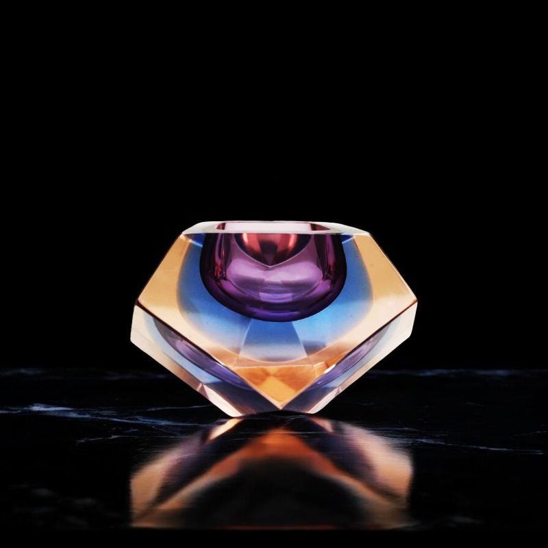 1960s Rare Colors Multifaceted Ashtray or Catch-all in Murano Glass by Flavio Poli for Seguso. Made in Italy
