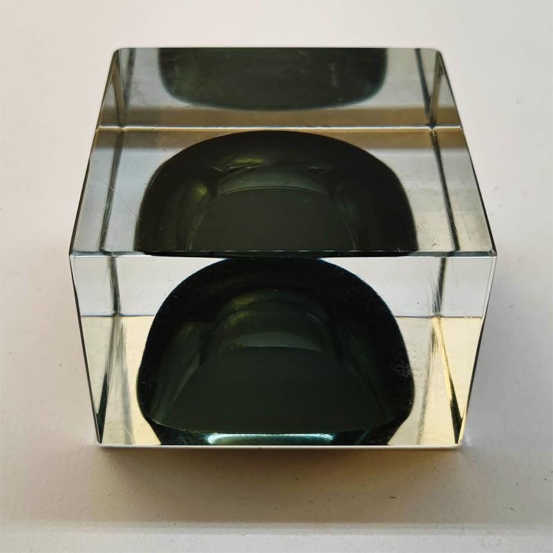 1960s Square Ashtray in Murano Glass Flavio Poli for Seguso with Original Certificate and Label.