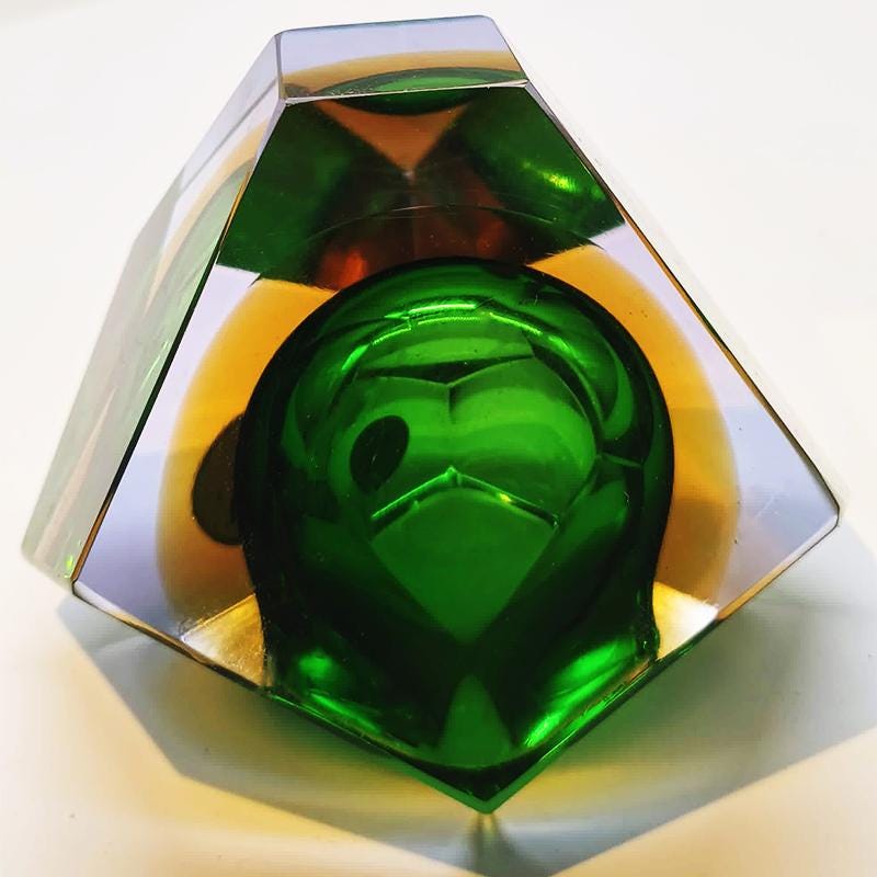 1960s Asymmetrical and particular Multifaceted Ashtray / Bowl in Murano Glass. Made in Murano, Italy