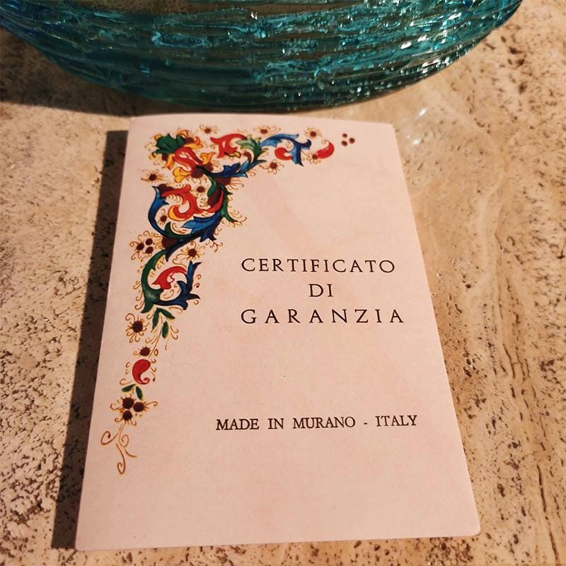 Mid-Century Stunning Vase in hand-worked Murano glass by Sergio Costantini with the rare Original certificate. Made in Murano, Italy.