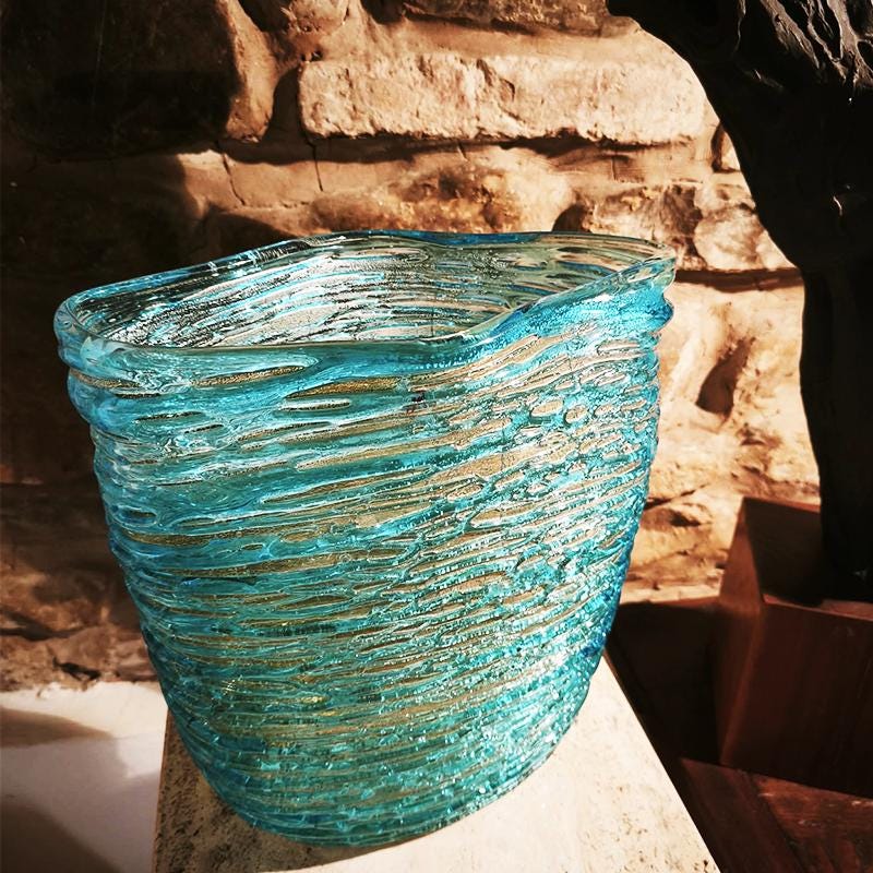 Mid-Century Stunning Vase in hand-worked Murano glass by Sergio Costantini with the rare Original certificate. Made in Murano, Italy.