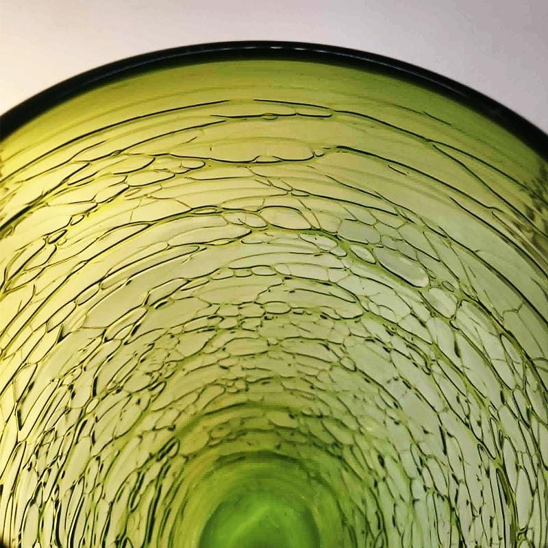 1970s Green Vase in Hand Worked Murano Glass - Made in Italy. 31 h cm / 12.20 h inches.