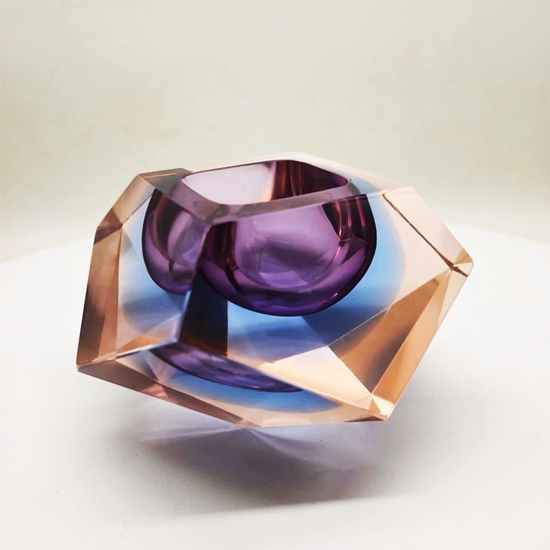 1960s Rare Colors Multifaceted Ashtray or Catch-all in Murano Glass by Flavio Poli for Seguso. Made in Italy