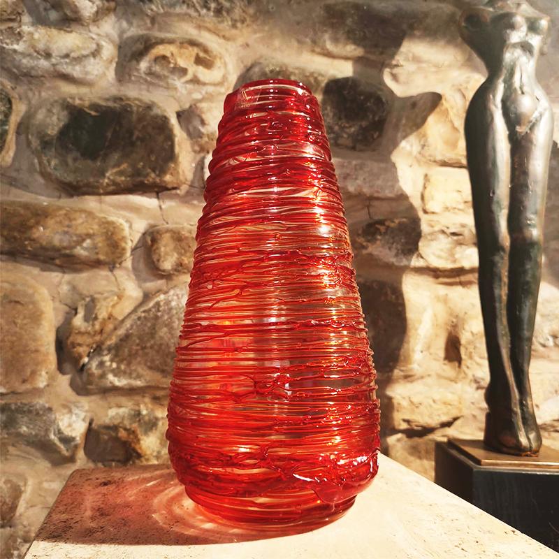 Mid-Century Stunning Vase in hand-worked Murano Glass by Sergio Costantini signed on the bottom. Made in Murano, Italy