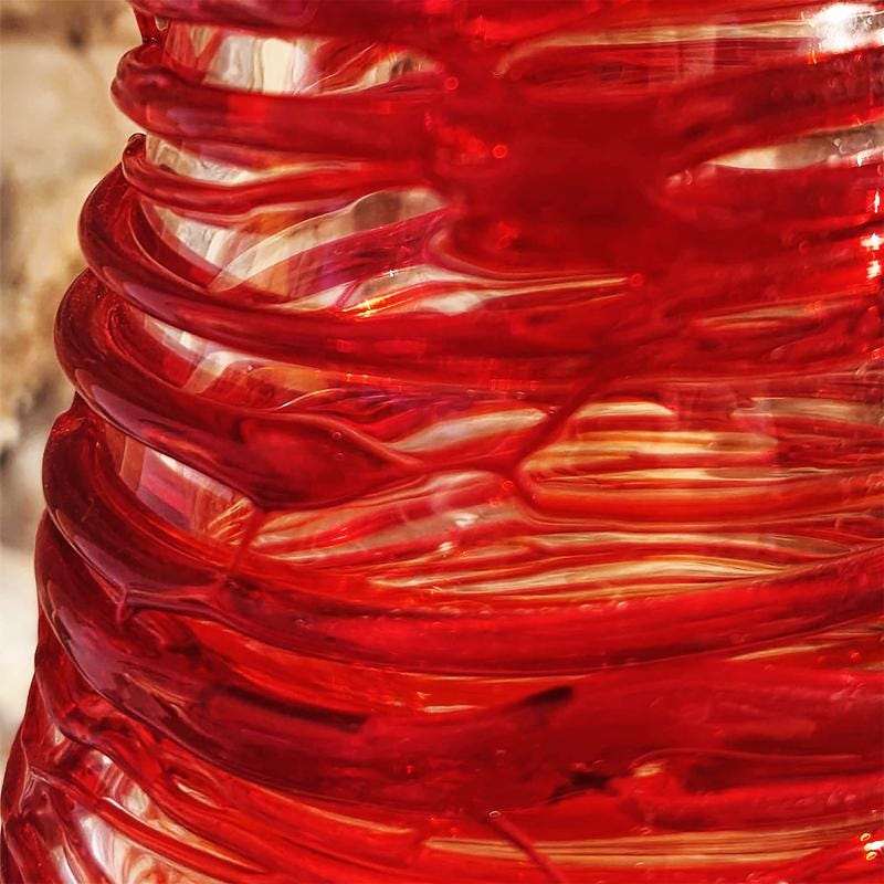 Mid-Century Stunning Vase in hand-worked Murano Glass by Sergio Costantini signed on the bottom. Made in Murano, Italy