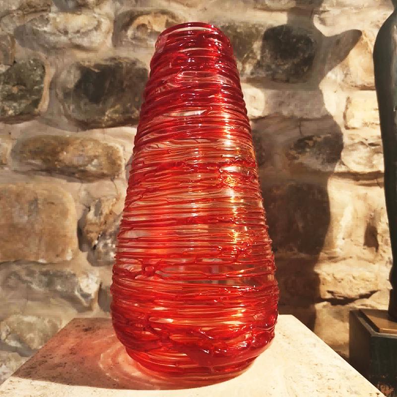 Mid-Century Stunning Vase in hand-worked Murano Glass by Sergio Costantini signed on the bottom. Made in Murano, Italy
