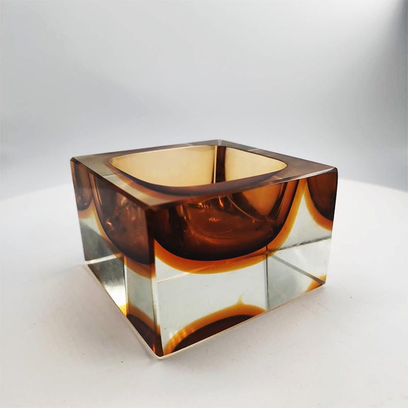 1960s Stunning Square Ashtray or Catch-all in Murano Glass by Flavio Poli for Seguso. 9,5 cm / 3.74 inches
