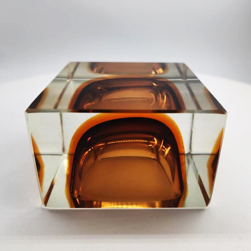 1960s Stunning Square Ashtray or Catch-all in Murano Glass by Flavio Poli for Seguso. 9,5 cm / 3.74 inches