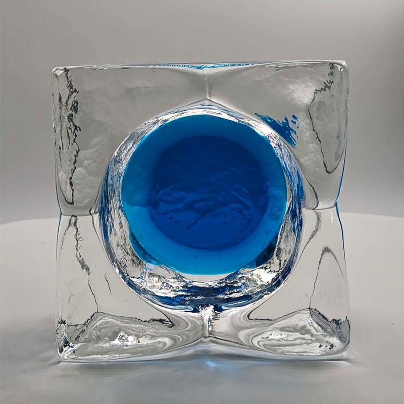 1960s Big Square Ashtray or Catch-all in Hand-Worked Murano Glass with Ice Cube effect. Made in Italy - 12 cm