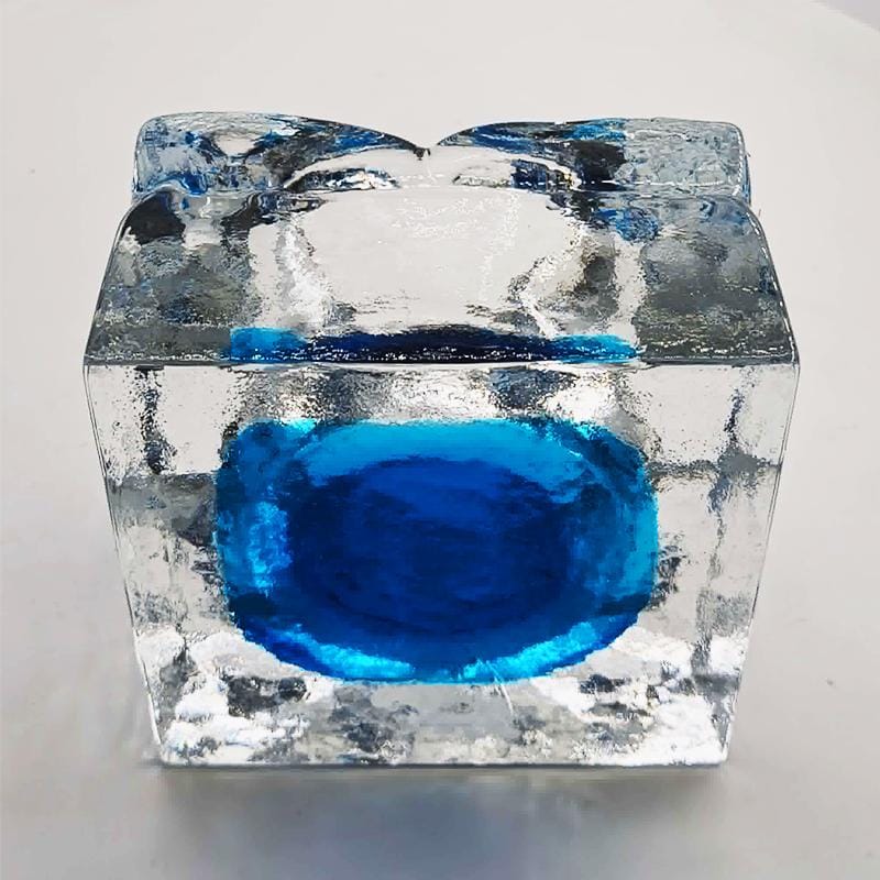 1960s Big Square Ashtray or Catch-all in Hand-Worked Murano Glass with Ice Cube effect. Made in Italy - 12 cm