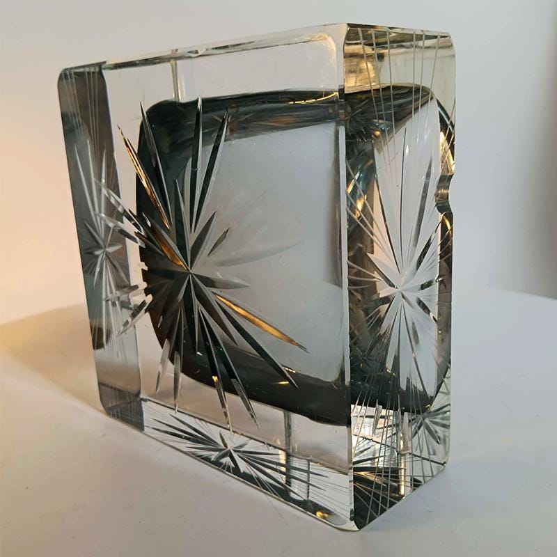 1970s Big Rare Square Ashtray or Catch-all in Murano Glass by Mandruzzato . 14 cm / 5.51 inches