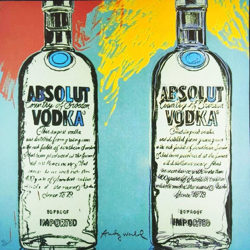 1980s Big Andy Warhol "Absolut Wodka" Limited Edition Lithograph Numbered in Pencil by CMOA. 60 cm / 23.62 inches