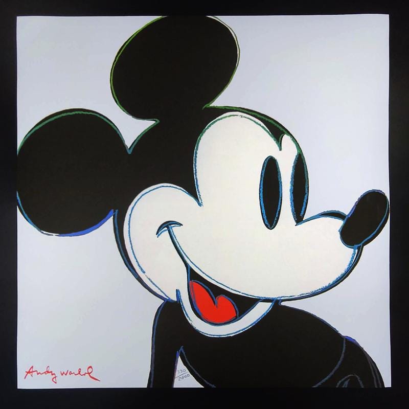 1980s Big Andy Warhol "Mickey Mouse" Classic Edition - Limited Edition Lithograph Numbered in Pencil by CMOA. 60 cm / 23.62 inches
