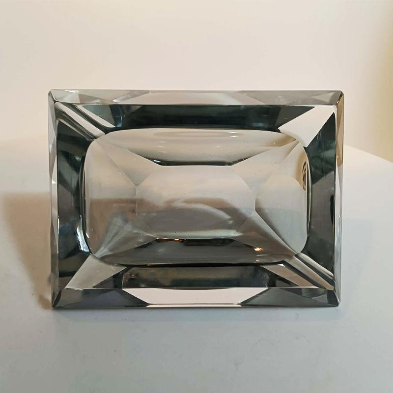 1960s Rectangular Multifaceted Ashtray or Catch-all in Murano Glass by Flavio Poli for Seguso. Made in Italy.