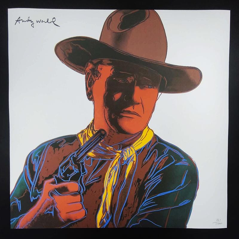 1980s Big Andy Warhol "John Wayne" Limited Edition Lithograph Numbered in Pencil by CMOA. 60 cm / 23.62 inches