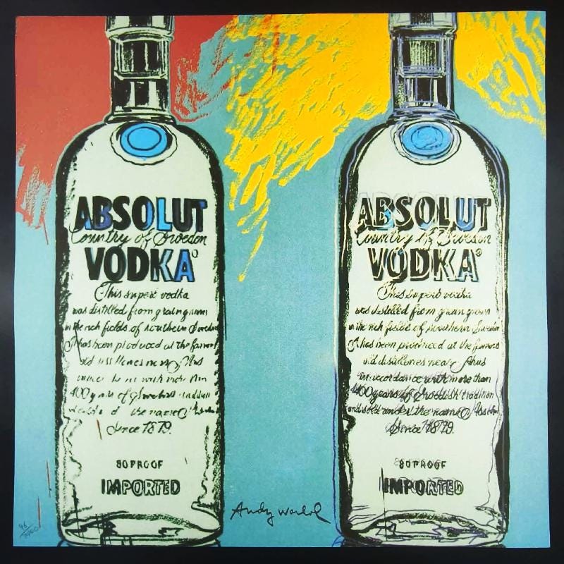 1980s Big Andy Warhol "Absolut Wodka" Limited Edition Lithograph Numbered in Pencil by CMOA. 60 cm / 23.62 inches