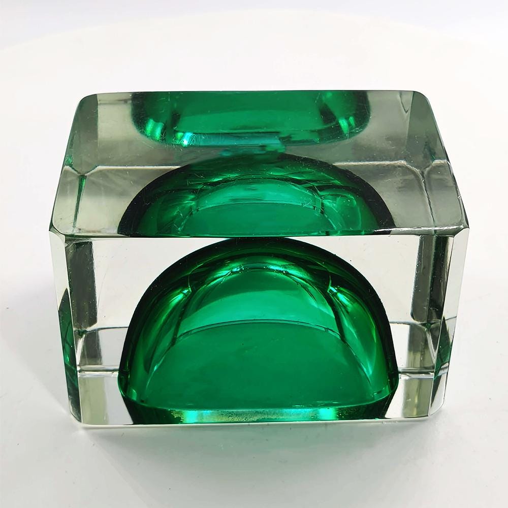 1960s Rare Rectangular Multifaceted Ashtray or Catch-all in Murano Glass by Flavio Poli for Seguso. Made in Italy.