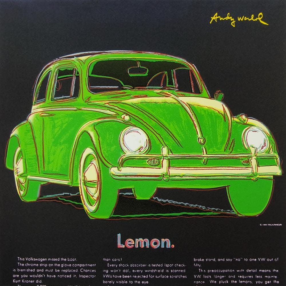 1980s Andy Warhol "Wolkswagen Lemon" Limited Edition Lithograph by CMOA Numbered in Pencil.