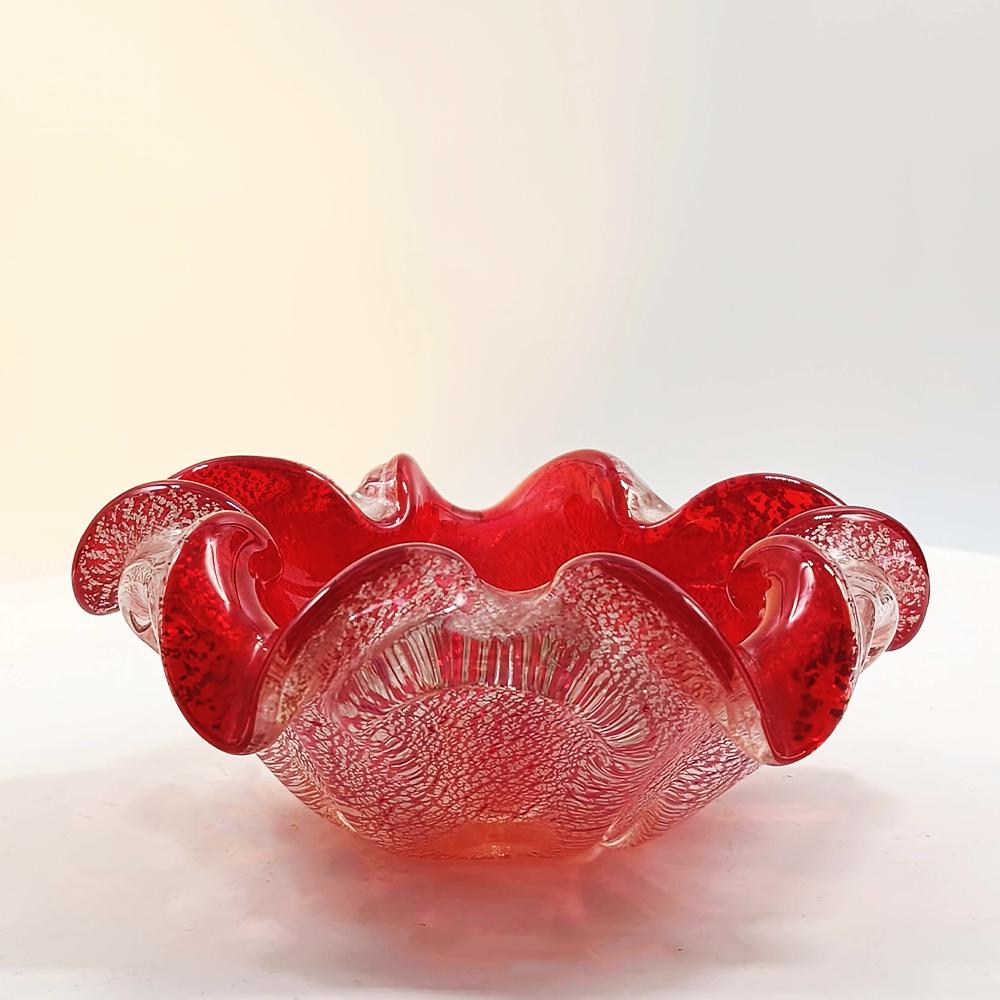1950s Stunning Ashtray in Murano Glass with Silver finishes, Made in Italy.