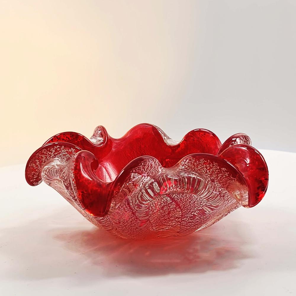 1950s Stunning Ashtray in Murano Glass with Silver finishes, Made in Italy.