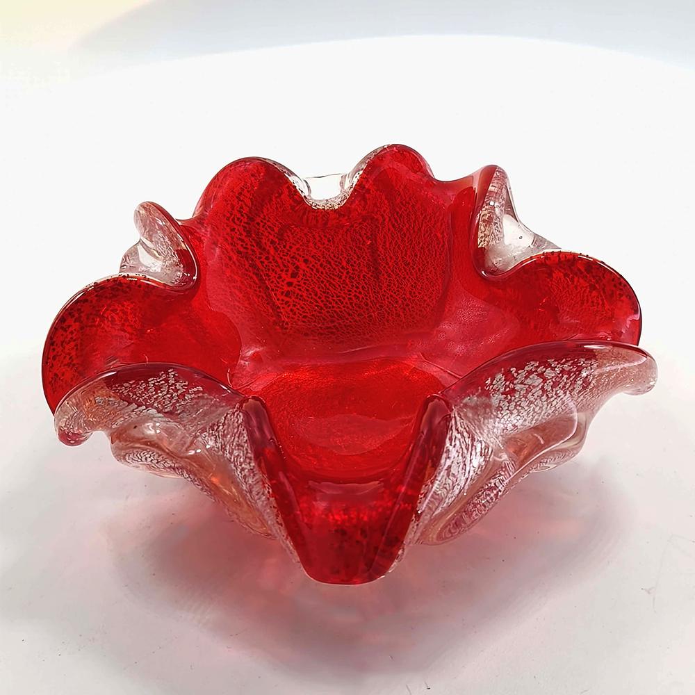1950s Stunning Ashtray in Murano Glass with Silver finishes, Made in Italy.