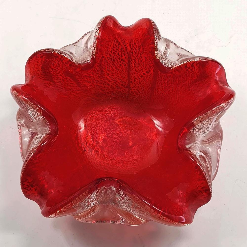 1950s Stunning Ashtray in Murano Glass with Silver finishes, Made in Italy.