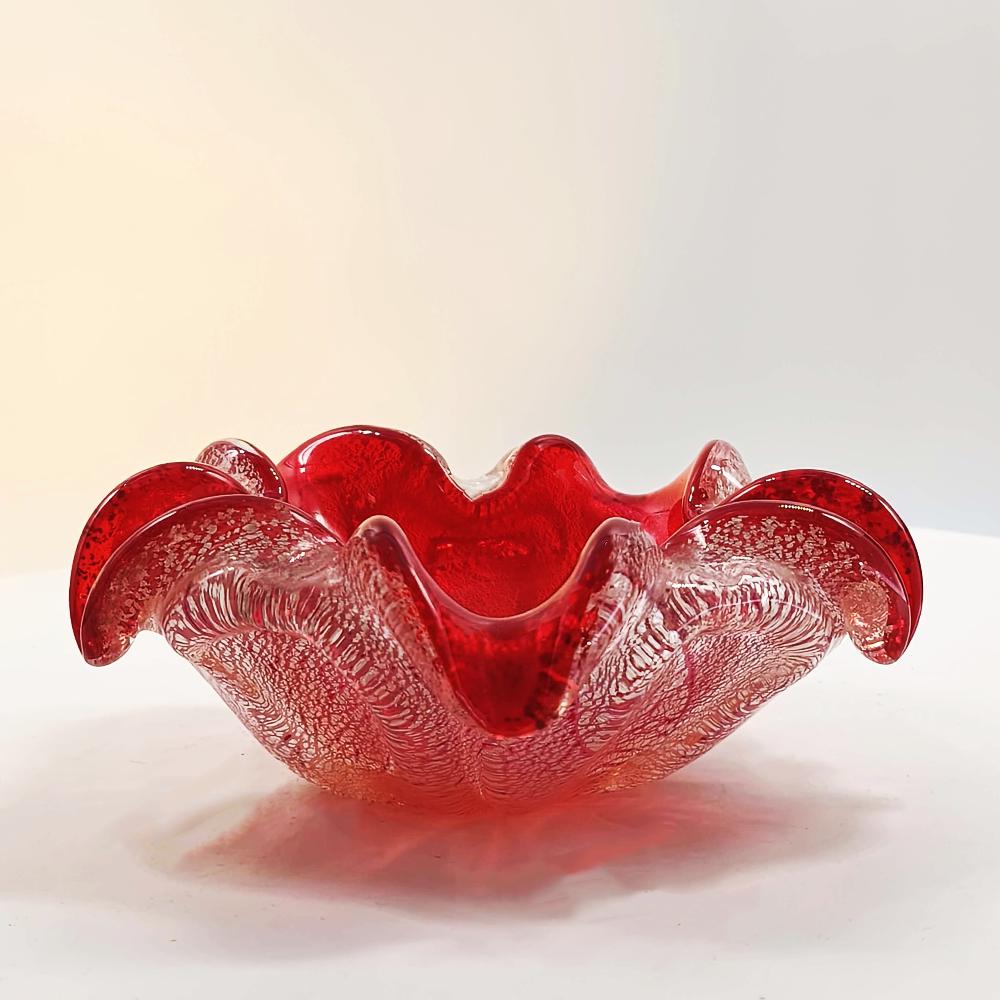 1950s Stunning Ashtray in Murano Glass with Silver finishes, Made in Italy.