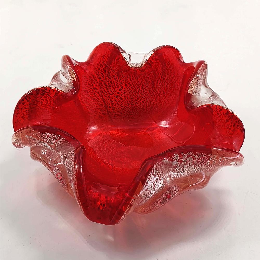 1950s Stunning Ashtray in Murano Glass with Silver finishes, Made in Italy.