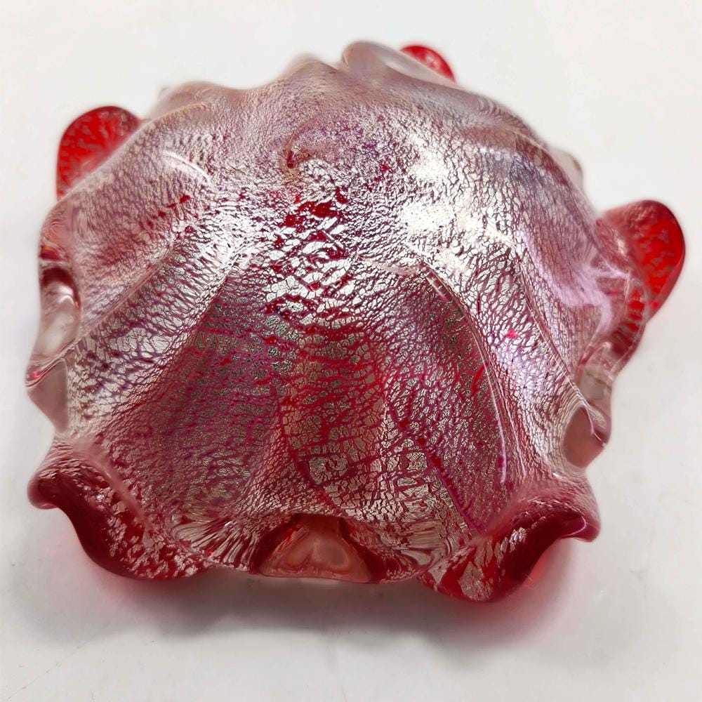 1950s Stunning Ashtray in Murano Glass with Silver finishes, Made in Italy.