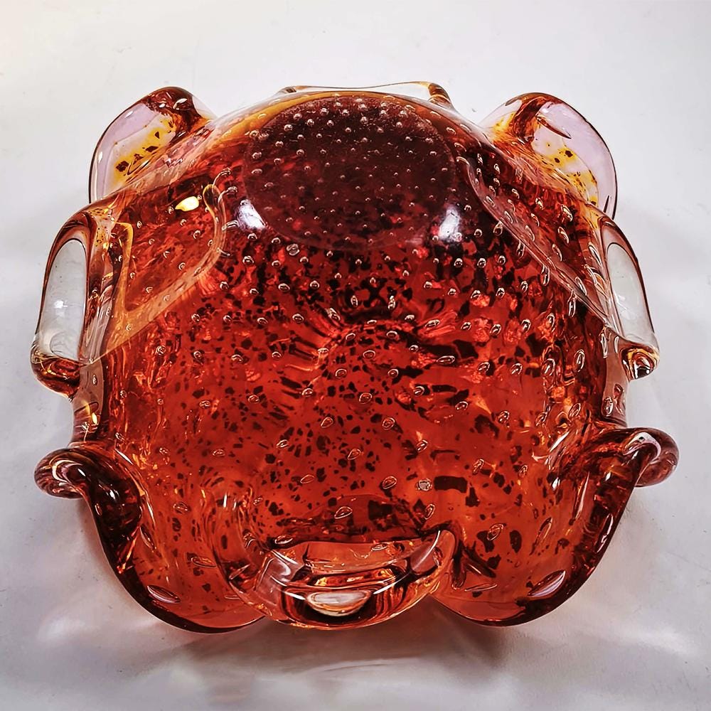 1950s Stunning Ashtray in Murano Glass with Gold finishes, Made in Italy.