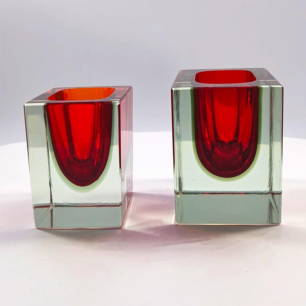 1960s Set of 2 Rectangular Ashtray in Murano Glass by Flavio Poli for Seguso.