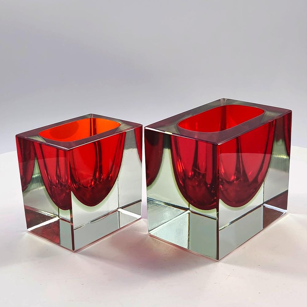 1960s Set of 2 Rectangular Ashtray in Murano Glass by Flavio Poli for Seguso.