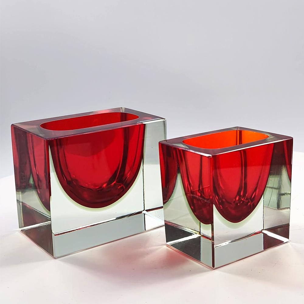 1960s Set of 2 Rectangular Ashtray in Murano Glass by Flavio Poli for Seguso.