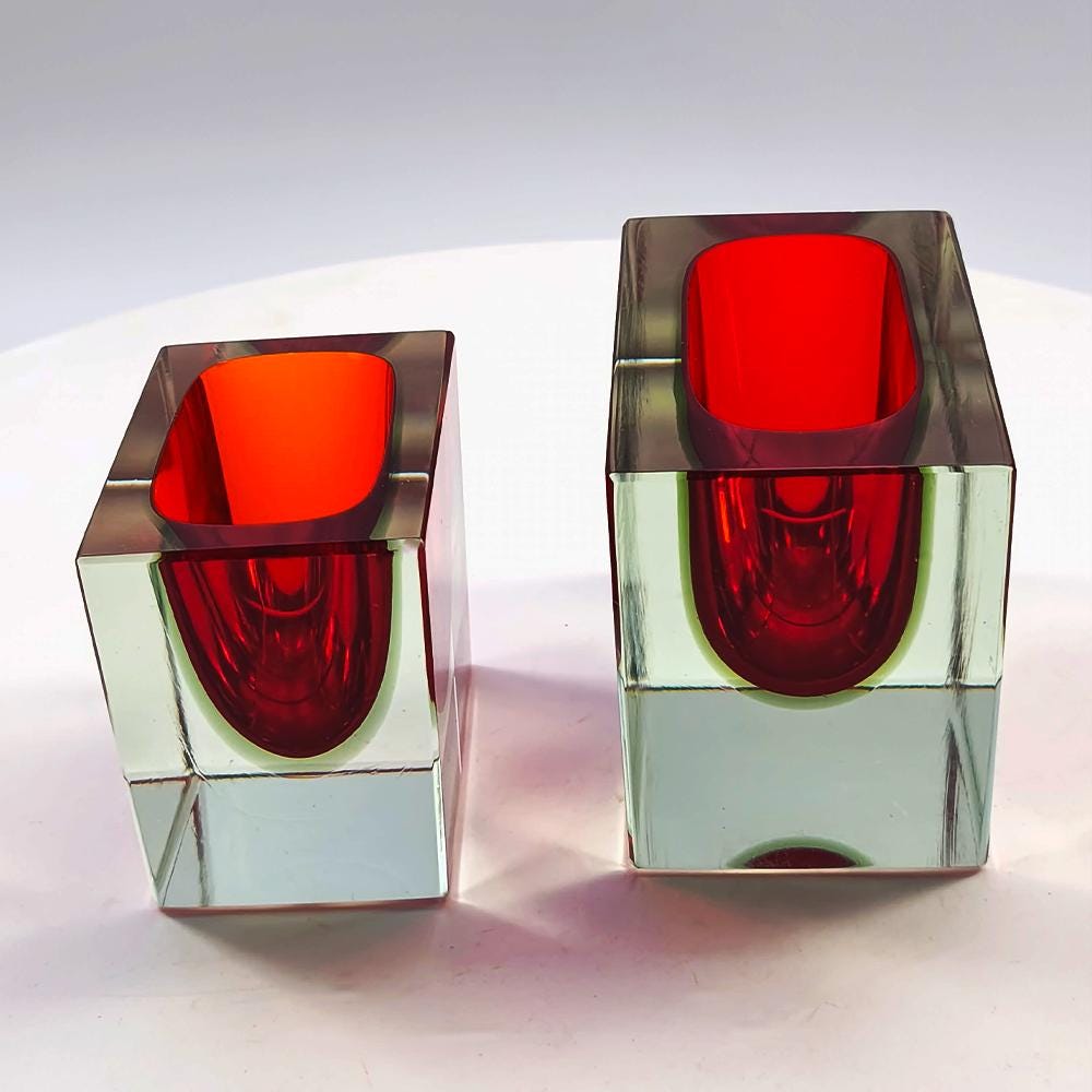 1960s Set of 2 Rectangular Ashtray in Murano Glass by Flavio Poli for Seguso.