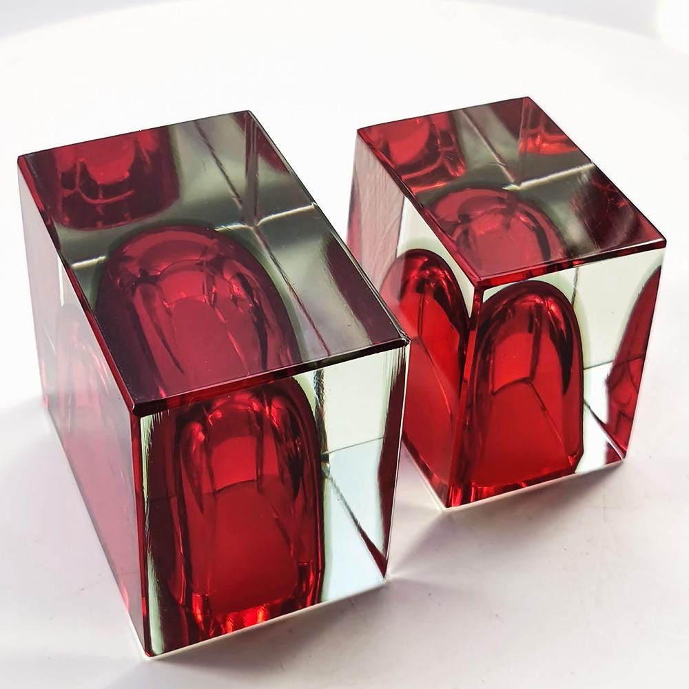 1960s Set of 2 Rectangular Ashtray in Murano Glass by Flavio Poli for Seguso.