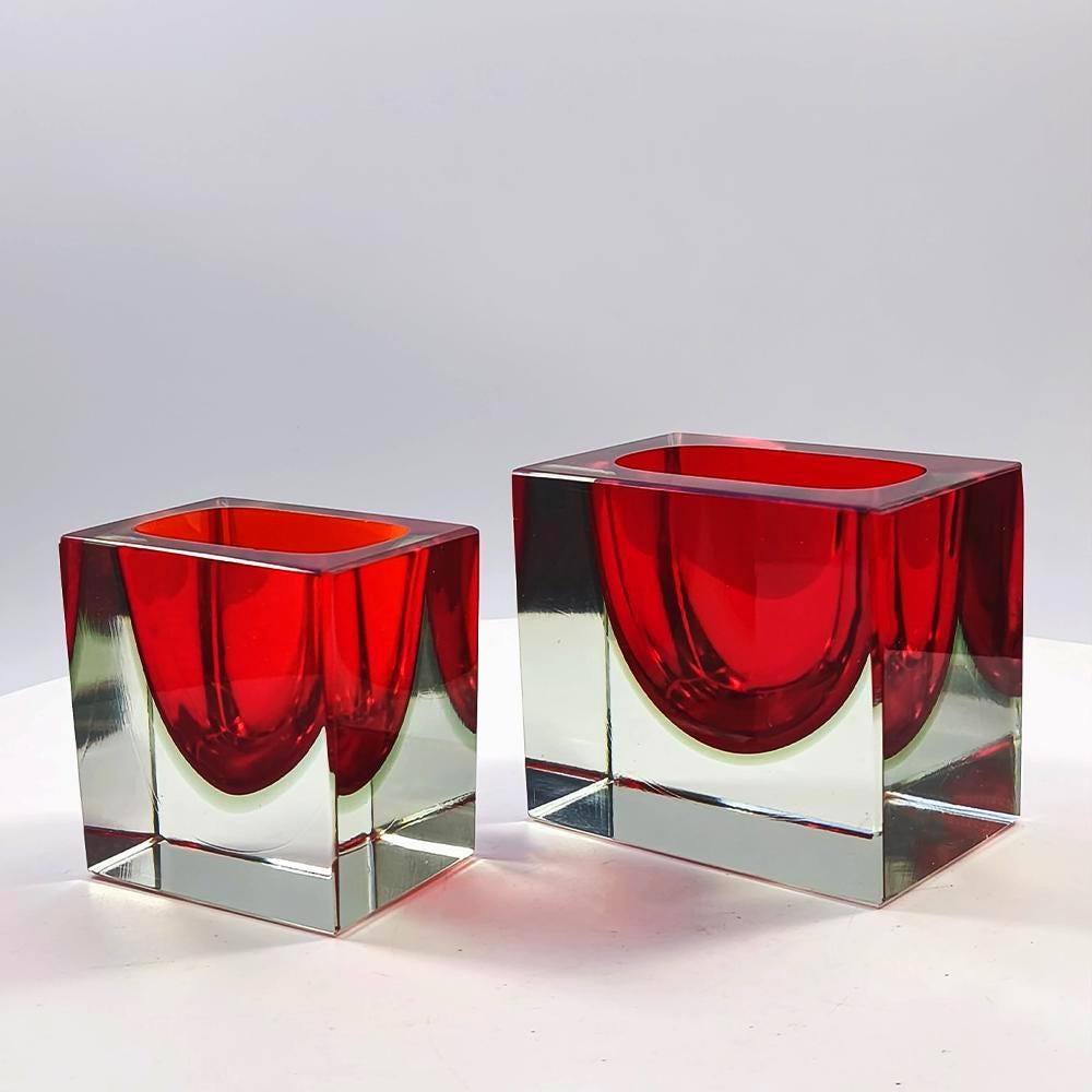 1960s Set of 2 Rectangular Ashtray in Murano Glass by Flavio Poli for Seguso.