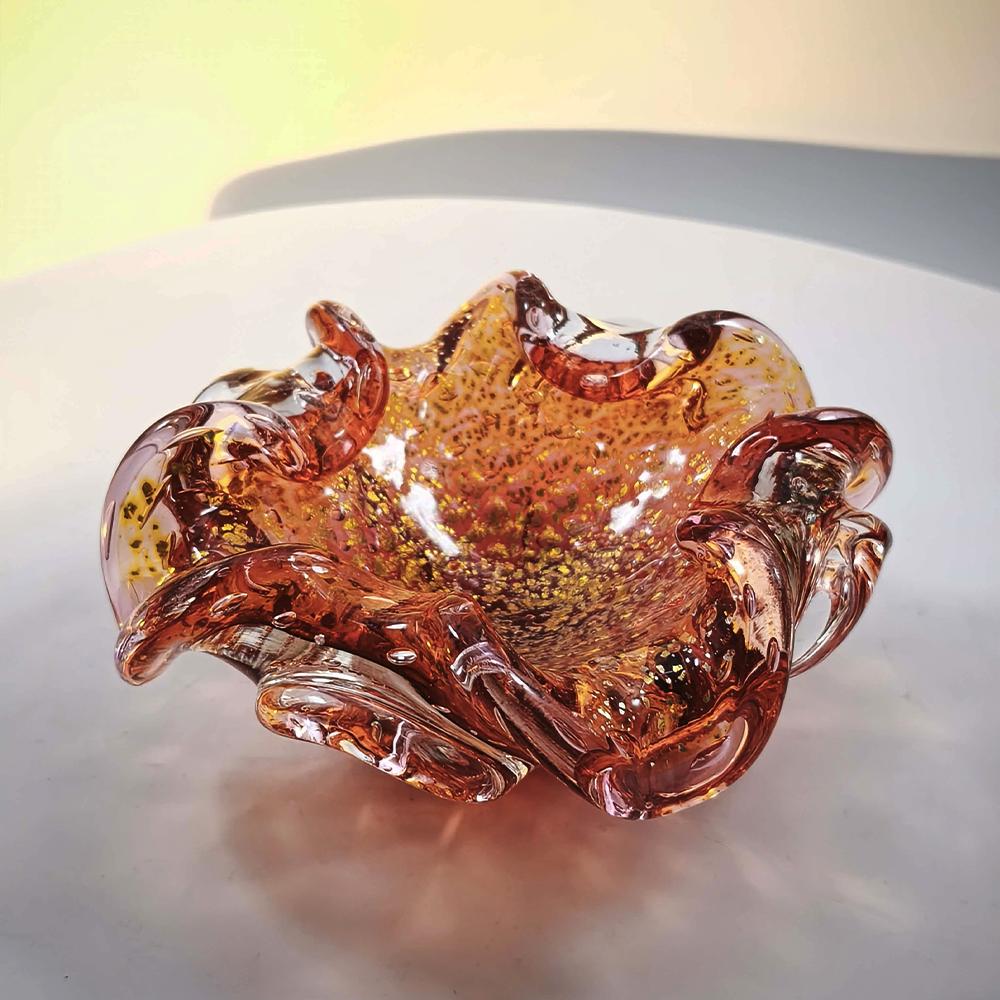 1950s Stunning Ashtray in Murano Glass with Gold finishes, Made in Italy.