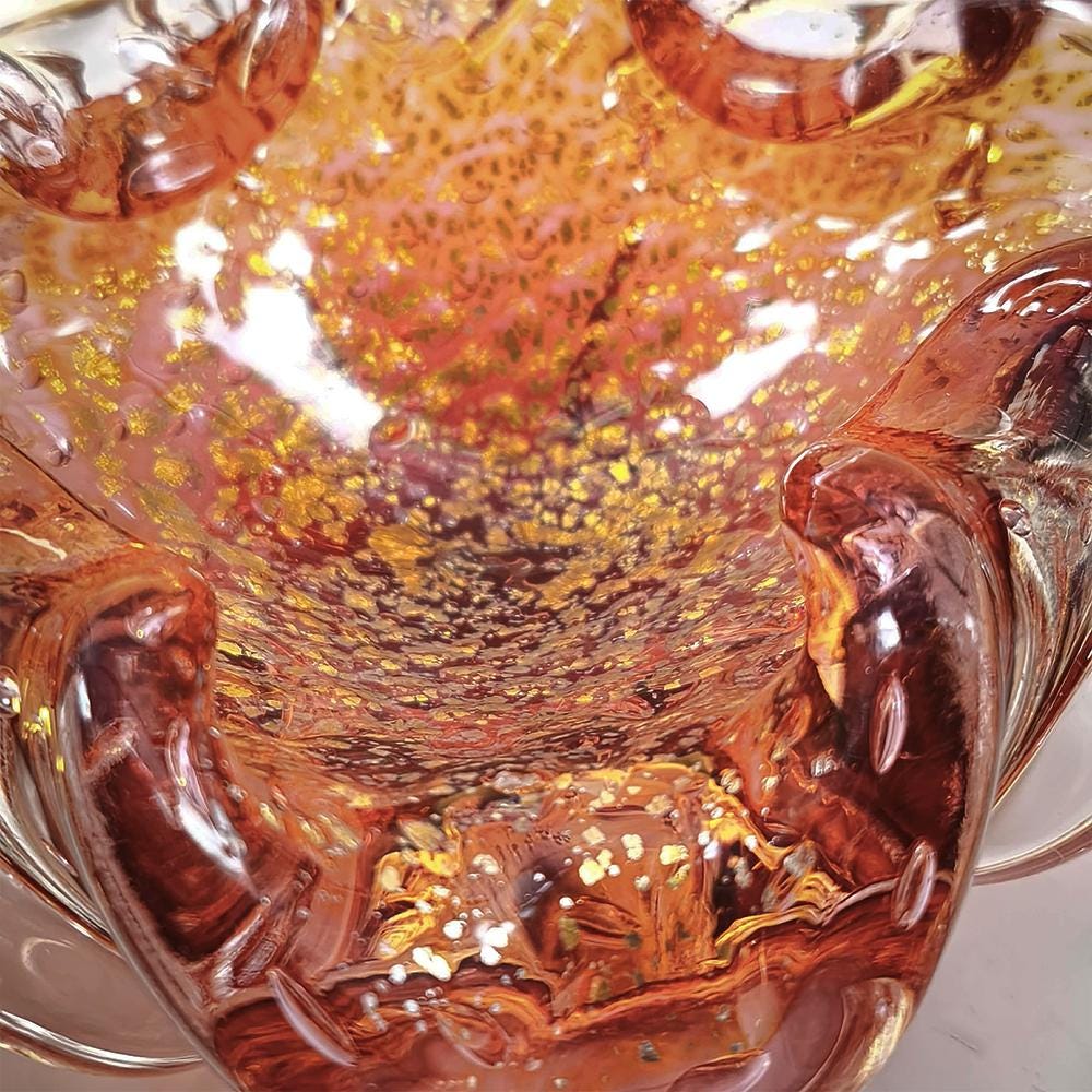 1950s Stunning Ashtray in Murano Glass with Gold finishes, Made in Italy.