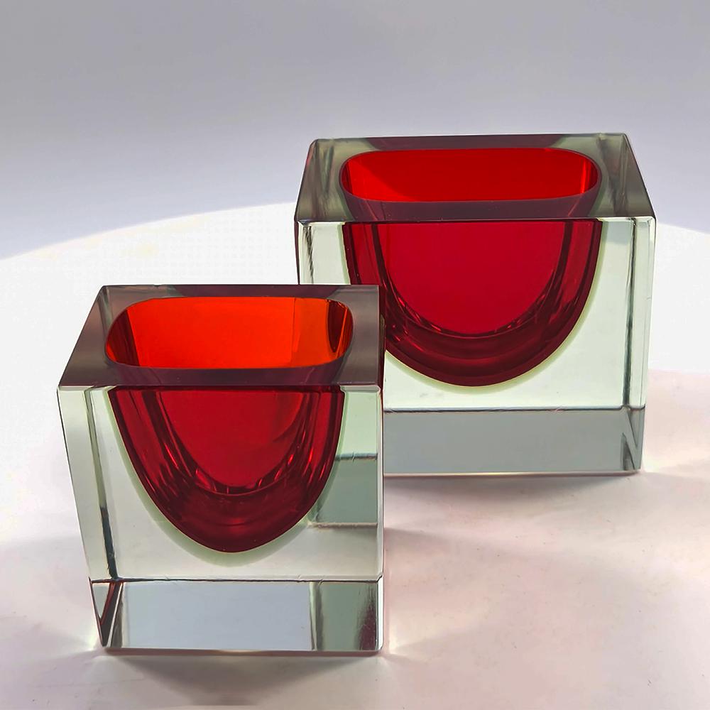 1960s Set of 2 Rectangular Ashtray in Murano Glass by Flavio Poli for Seguso.