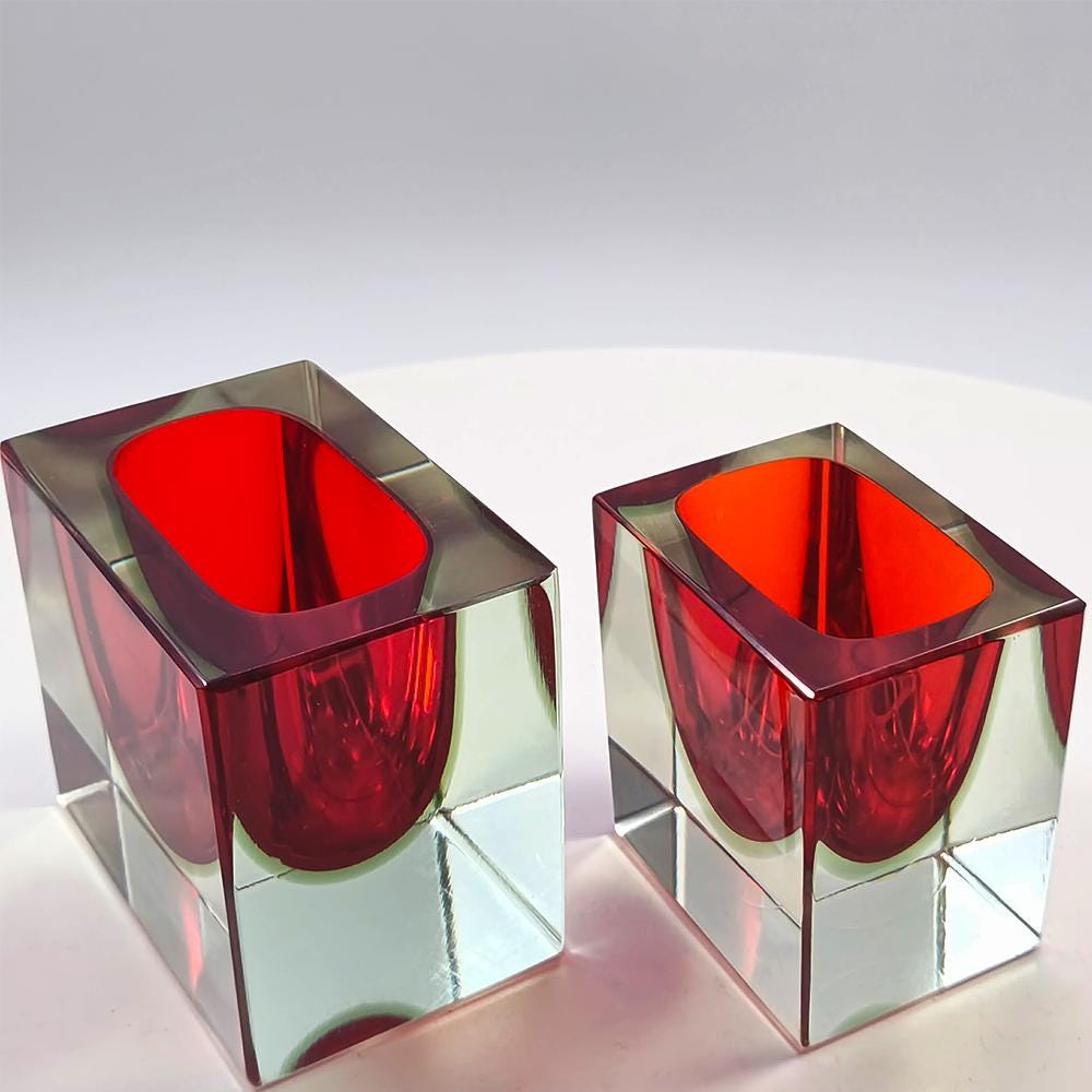 1960s Set of 2 Rectangular Ashtray in Murano Glass by Flavio Poli for Seguso.