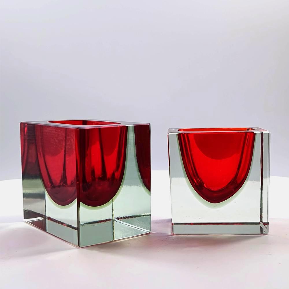 1960s Set of 2 Rectangular Ashtray in Murano Glass by Flavio Poli for Seguso.