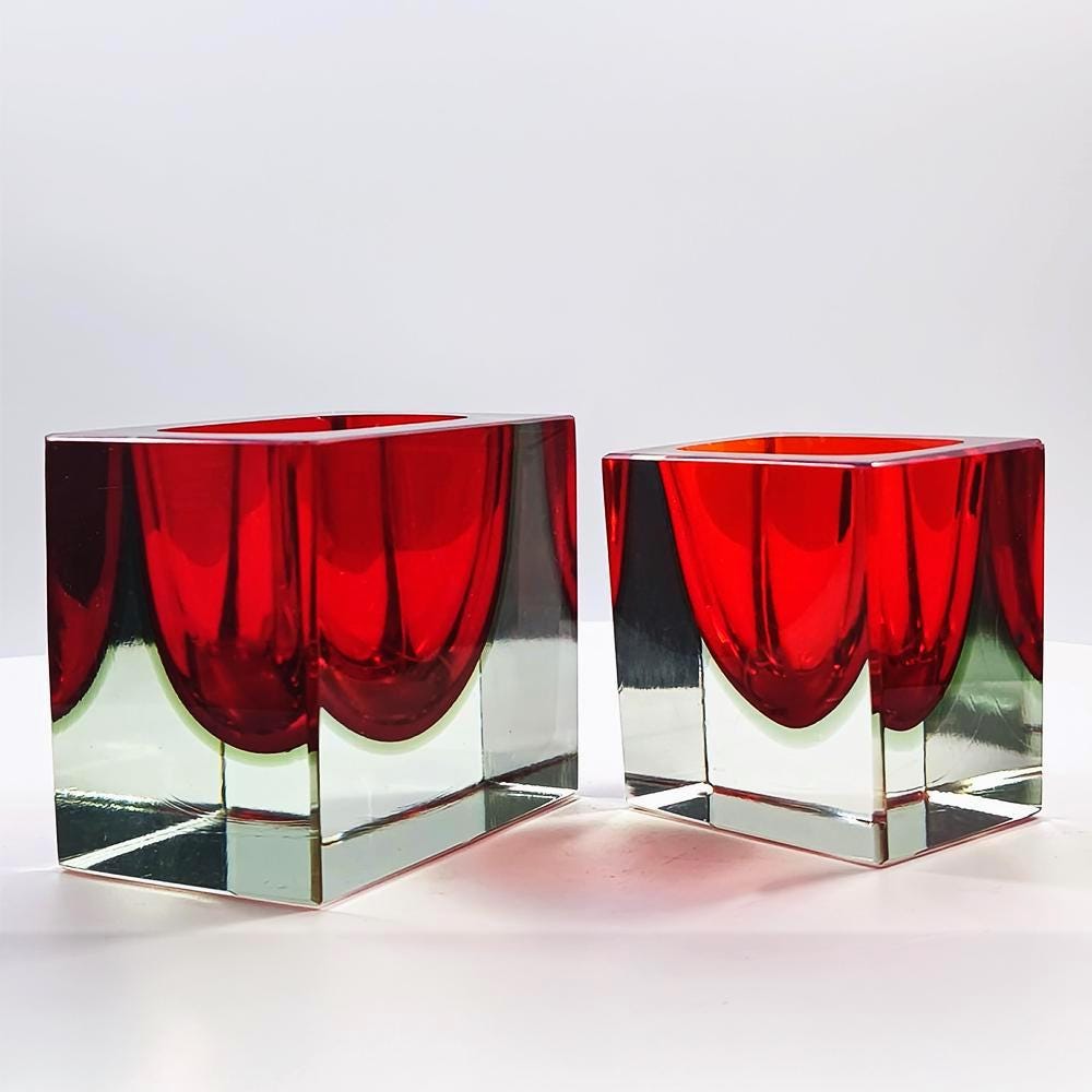 1960s Set of 2 Rectangular Ashtray in Murano Glass by Flavio Poli for Seguso.