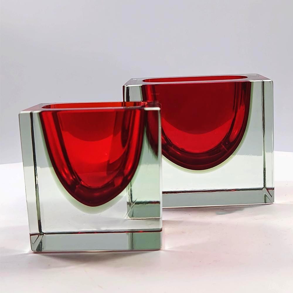 1960s Set of 2 Rectangular Ashtray in Murano Glass by Flavio Poli for Seguso.