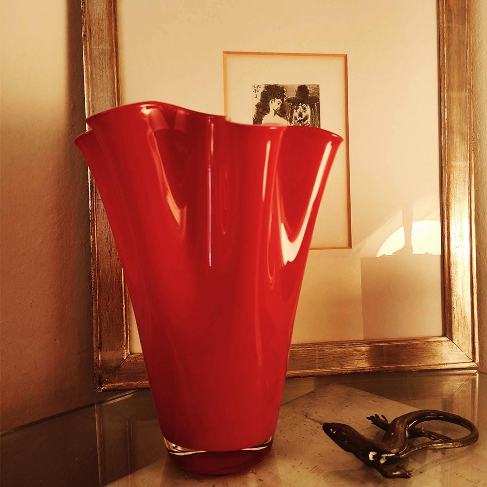 1970s Stunning Big Jacketed Fazzoletto Vase in Murano Glass.