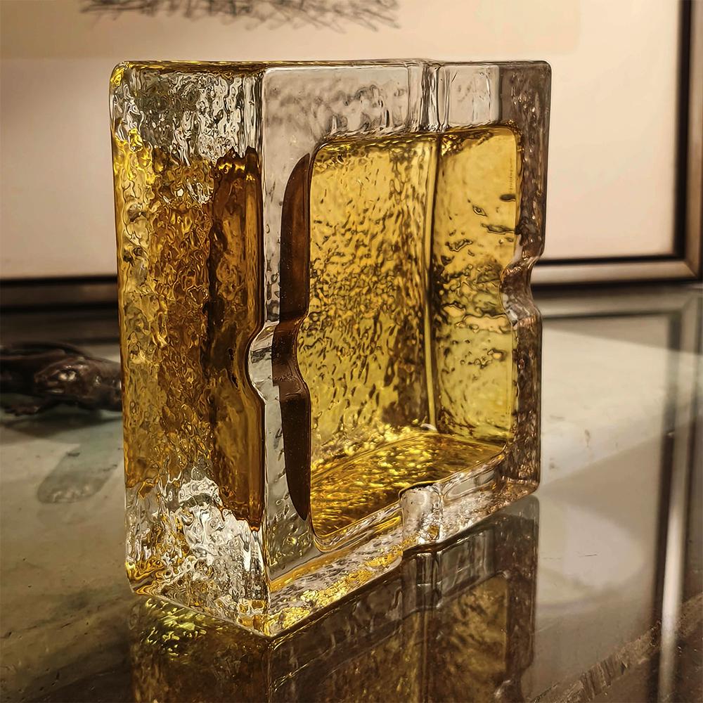 1970s Big Square Ashtray in Murano Glass with Ice Cube effect by Antonio Imperatore.
