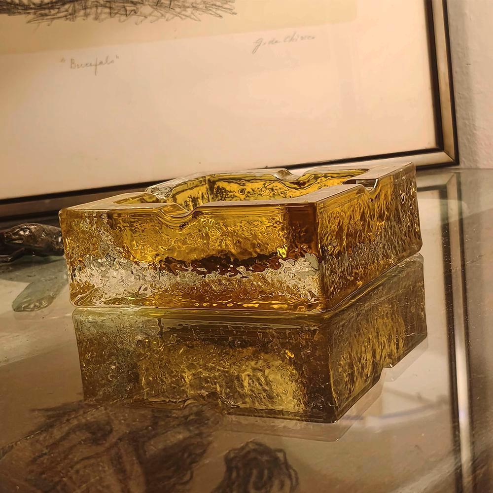 1970s Big Square Ashtray in Murano Glass with Ice Cube effect by Antonio Imperatore.