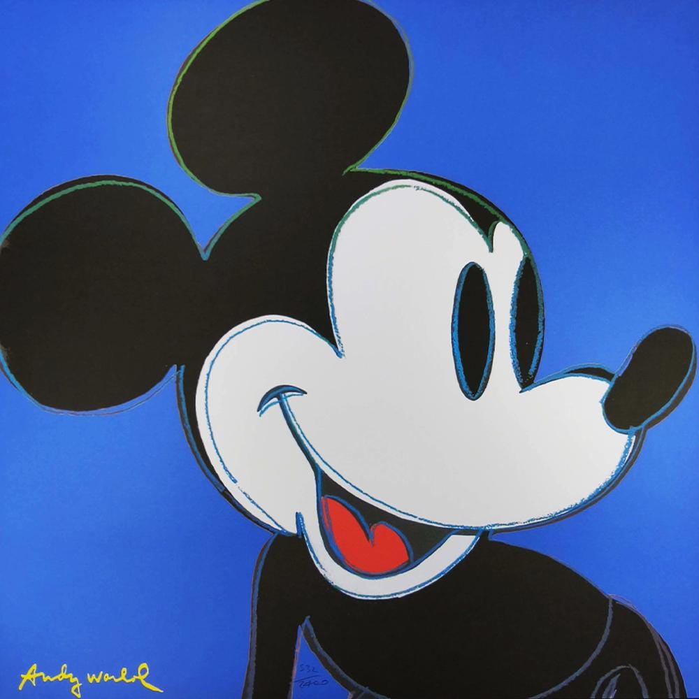 1980s Big Andy Warhol "Mickey Mouse" Blue Limited Edition Lithograph by CMOA.