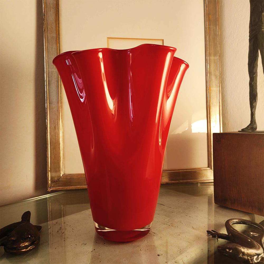 1970s Stunning Big Jacketed Fazzoletto Vase in Murano Glass.