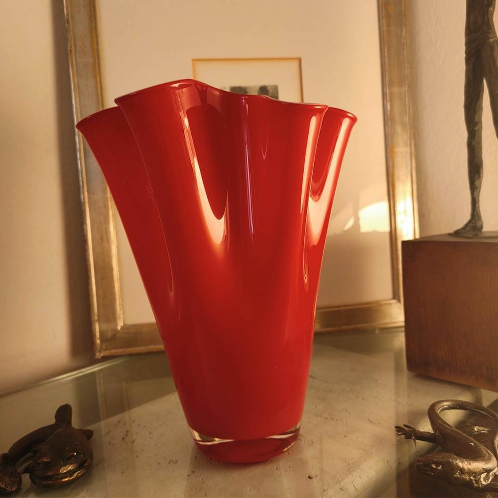 1970s Stunning Big Jacketed Fazzoletto Vase in Murano Glass.